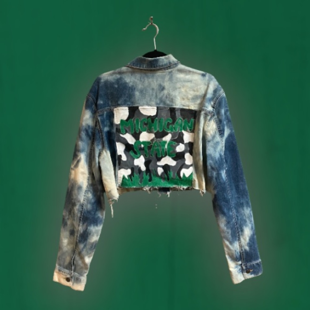 Custom Hand Painted Michigan State Denim Jacket, Size XL